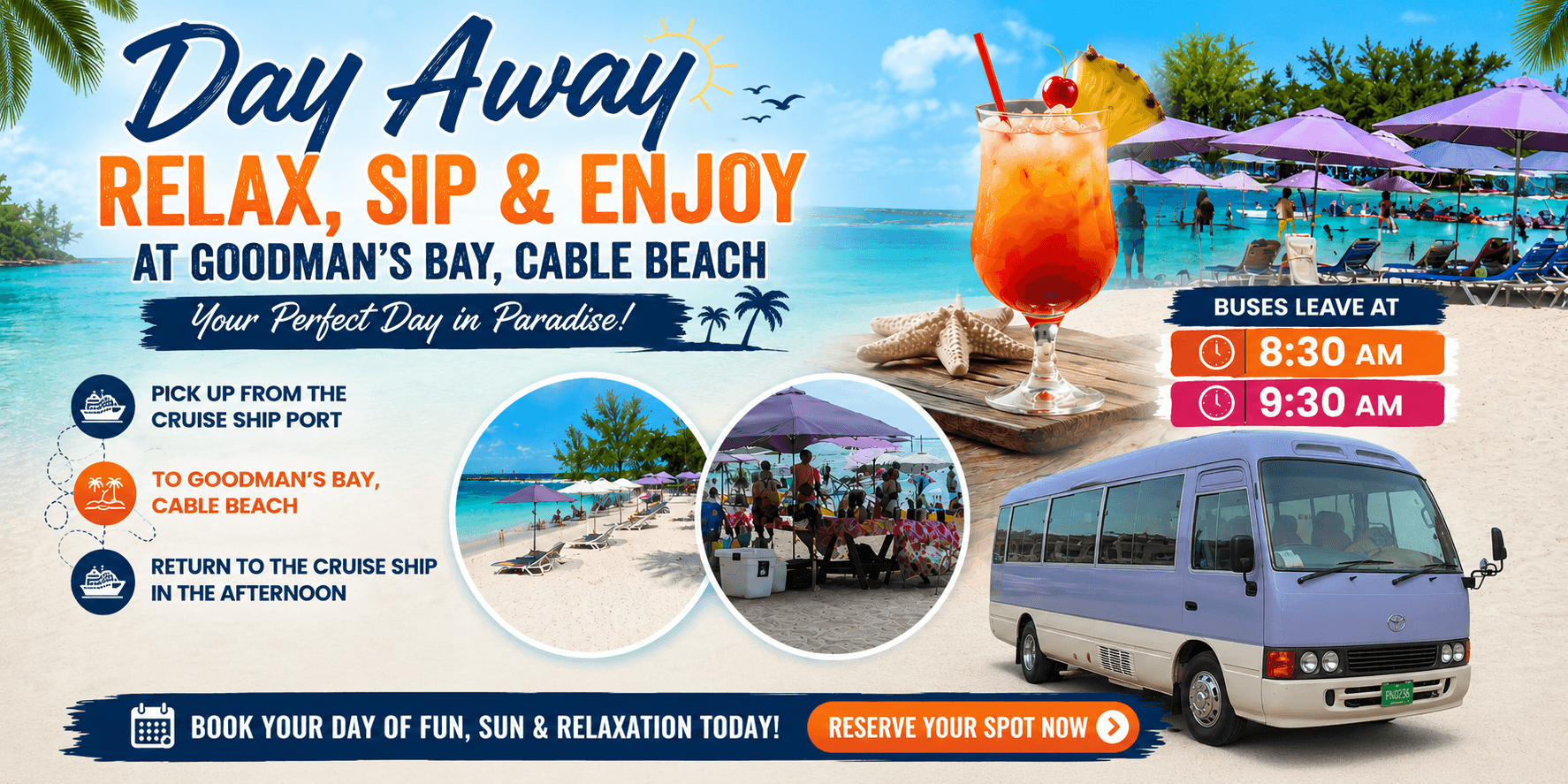 Day Away Tour at Goodman's Bay Cable Beach with K&D Transportation in Nassau, Bahamas